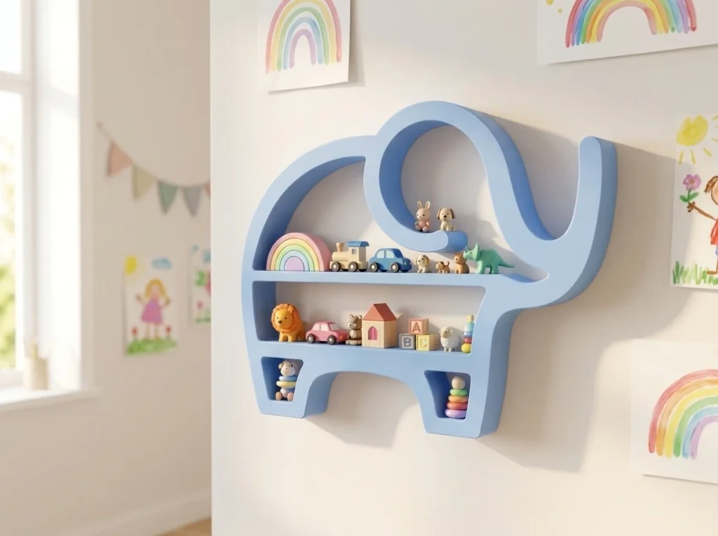 [NML-DESI-ORG-SOR-001] Cute Shelf Buddy Collection – Animals - Dekorativ Mini-Hylde (Sort, Wall Edition, Elephant)