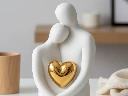Valentinsdag Kunstfigur | Romantisk Statue med Guldhjerte – Perfekt Gaveidé