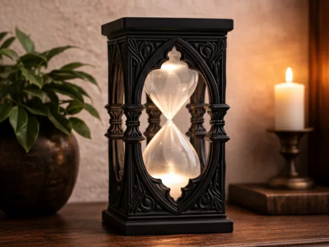[NML-DESI-LYS-SOR-003] Gotisk Bue Lampe: Lysende Timeglas - Med RGBW LED Fjernbetjening (Sort)